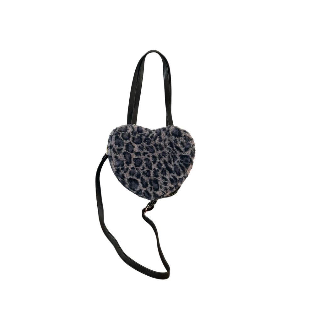 Bam Forever Faux Fur Animal Print Heart Shaped Purse
